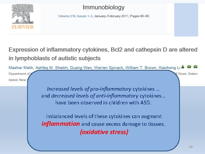 Increased levels of pro-inflammatory cytokines … and decreased levels of anti-inflammatory cytokines… have been