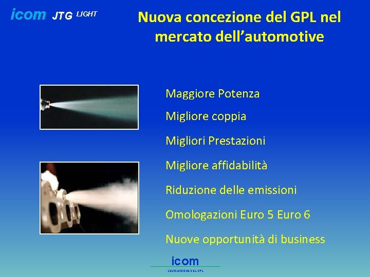 icom JTG LIGHT Nuova concezione del GPL nel mercato dell’automotive Maggiore Potenza Migliore coppia