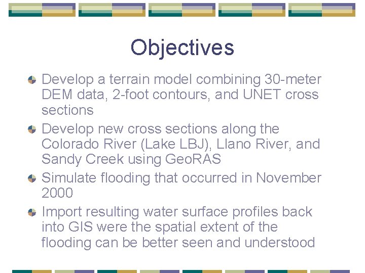Objectives Develop a terrain model combining 30 -meter DEM data, 2 -foot contours, and