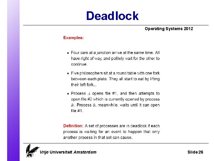 Deadlock Operating Systems 2012 Vrije Universiteit Amsterdam Slide 26 