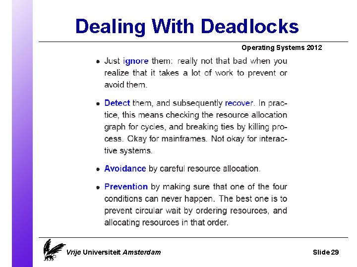 Dealing With Deadlocks Operating Systems 2012 Vrije Universiteit Amsterdam Slide 29 
