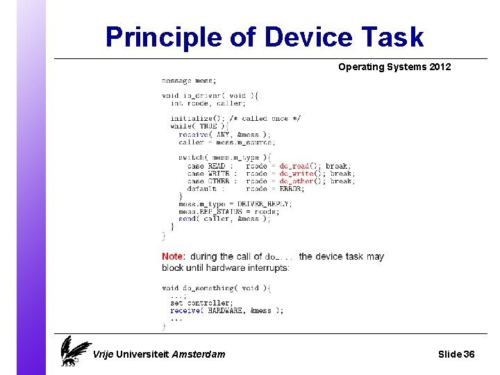 Principle of Device Task Operating Systems 2012 Vrije Universiteit Amsterdam Slide 36 