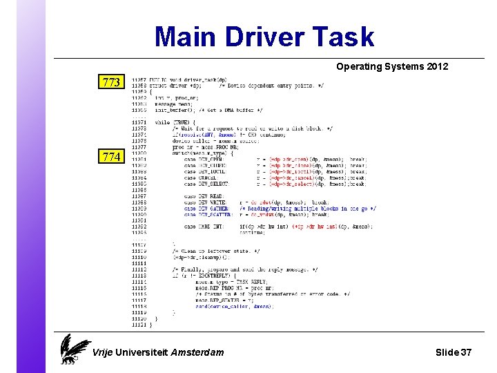 Main Driver Task Operating Systems 2012 773 774 Vrije Universiteit Amsterdam Slide 37 