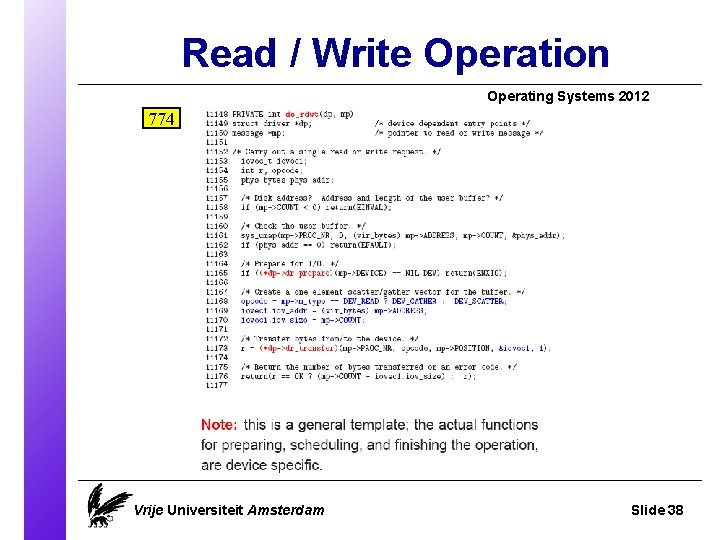 Read / Write Operation Operating Systems 2012 774 Vrije Universiteit Amsterdam Slide 38 