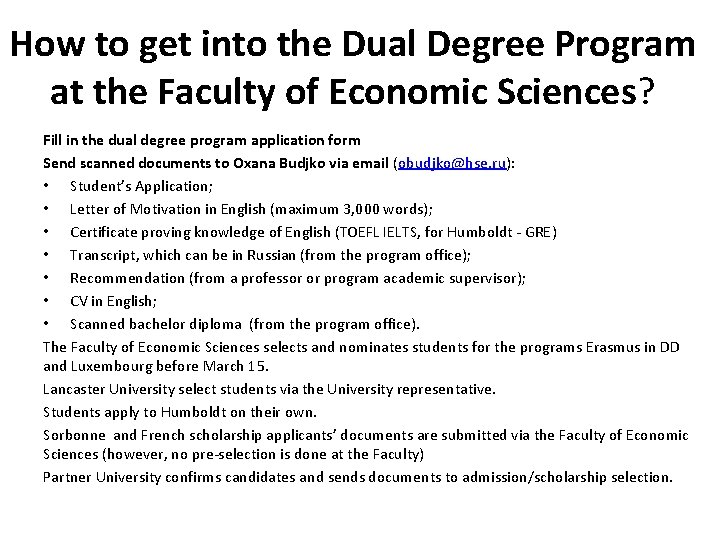 How to get into the Dual Degree Program at the Faculty of Economic Sciences?