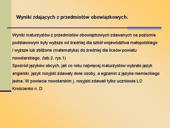 Wyniki zdających z przedmiotów obowiązkowych. Wyniki maturzystów z przedmiotów obowiązkowych zdawanych na poziomie podstawowym