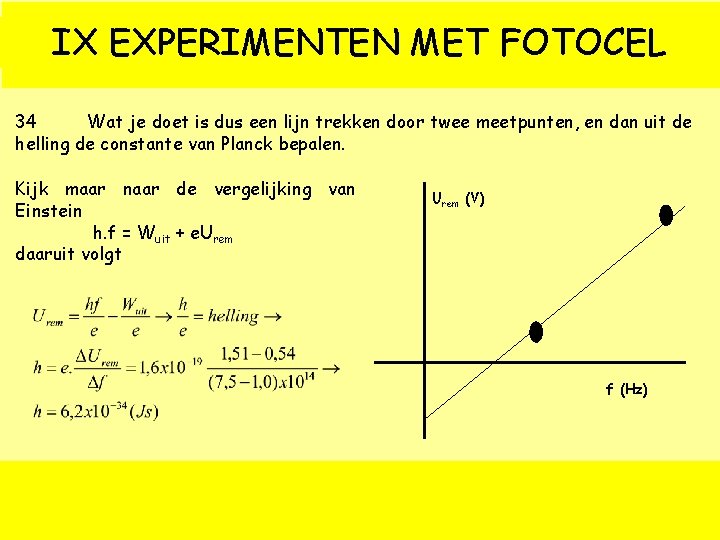 IX EXPERIMENTEN MET FOTOCEL 34 Wat je doet is dus een lijn trekken door