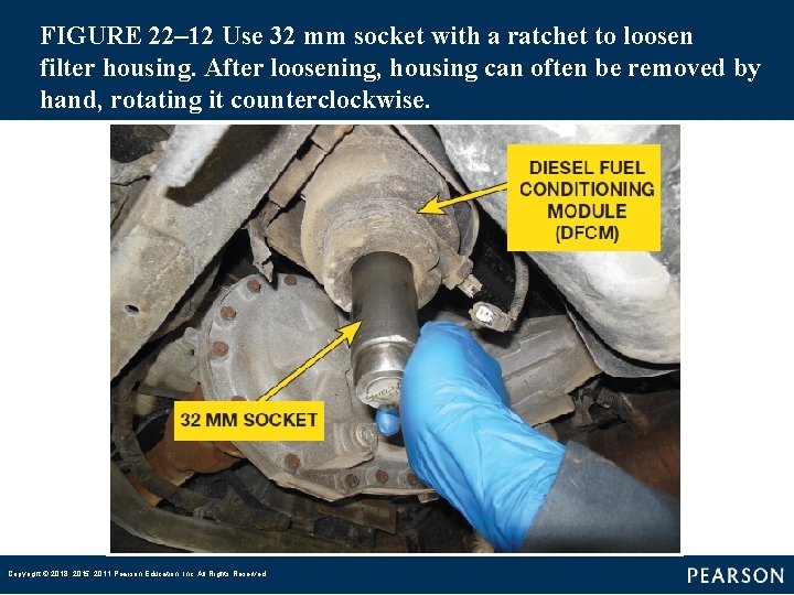 FIGURE 22– 12 Use 32 mm socket with a ratchet to loosen filter housing.