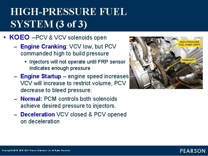 HIGH-PRESSURE FUEL SYSTEM (3 of 3) • KOEO –PCV & VCV solenoids open –