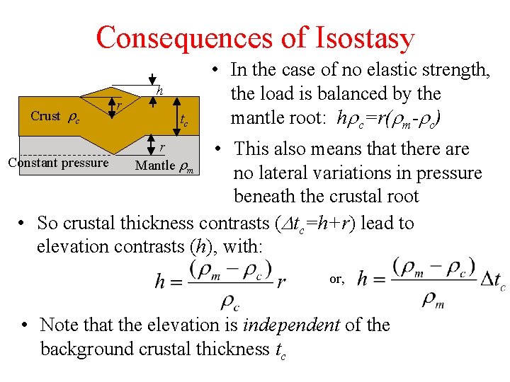 Consequences of Isostasy Crust rc r h tc • In the case of no