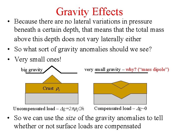 Gravity Effects • Because there are no lateral variations in pressure beneath a certain