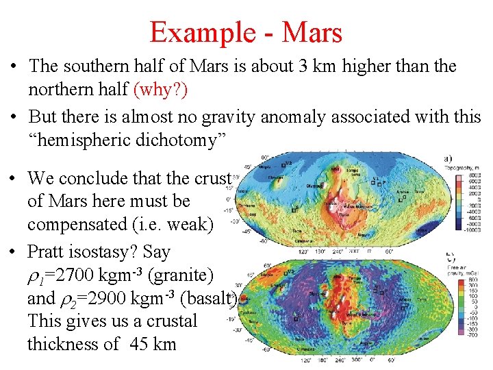 Example - Mars • The southern half of Mars is about 3 km higher