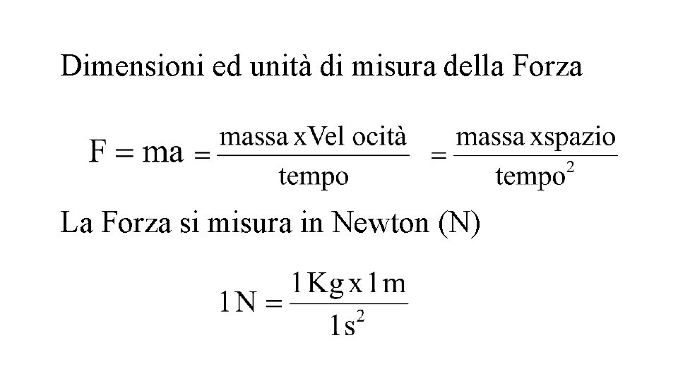 Dimensioni ed unità di misura della Forza La Forza si misura in Newton (N) Dimensioni ed unità di misura della Forza La Forza si misura in Newton (N)