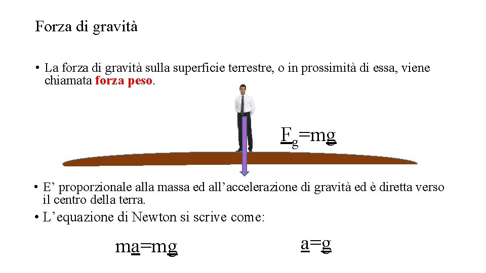Forza di gravità • La forza di gravità sulla superficie terrestre, o in prossimità Forza di gravità • La forza di gravità sulla superficie terrestre, o in prossimità