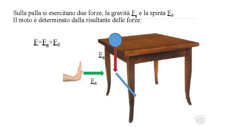 Sulla palla si esercitano due forze, la gravità Fg e la spinta FS. Il Sulla palla si esercitano due forze, la gravità Fg e la spinta FS. Il
