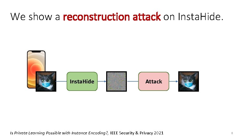 We show a reconstruction attack on Insta. Hide Attack Is Private Learning Possible with