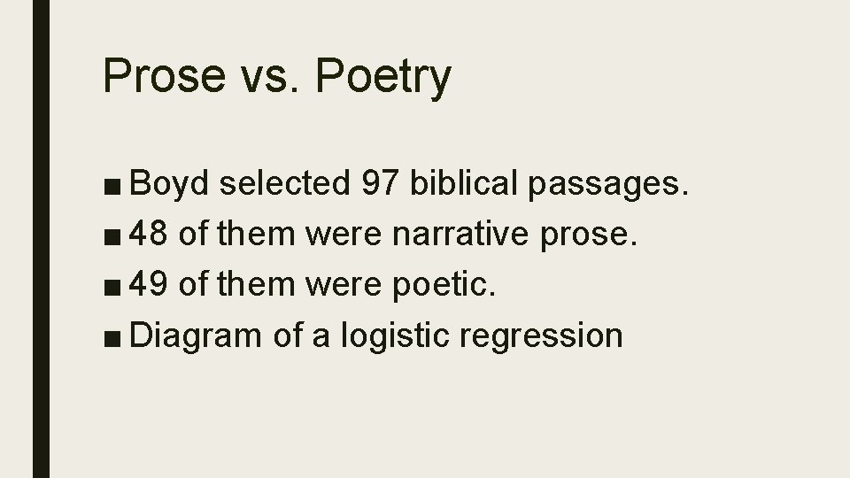 Prose vs. Poetry ■ Boyd selected 97 biblical passages. ■ 48 of them were