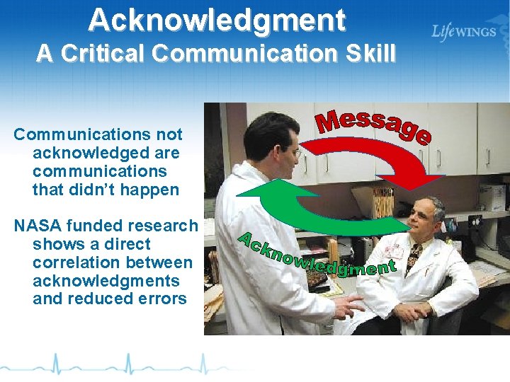 Acknowledgment A Critical Communication Skill Communications not acknowledged are communications that didn’t happen NASA