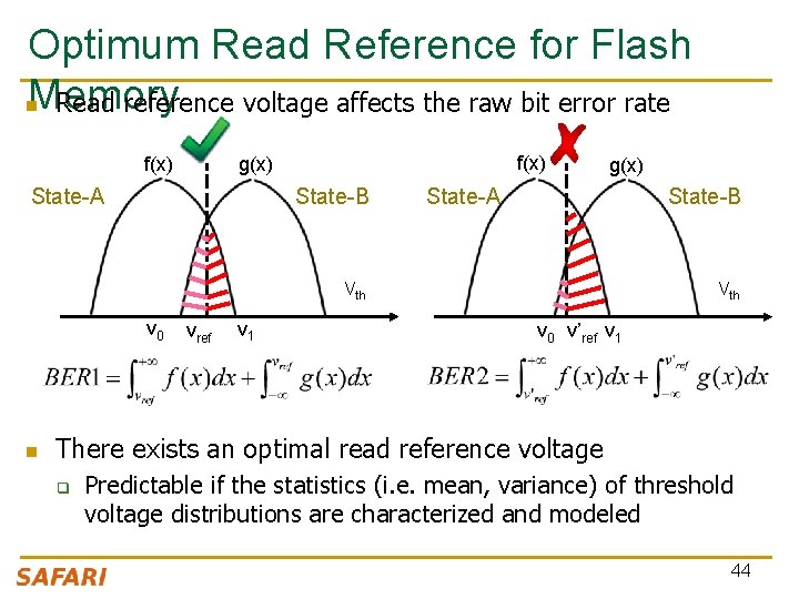 Optimum Read Reference for Flash Memory n Read reference voltage affects the raw bit