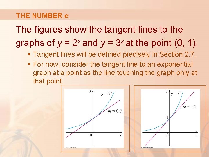 THE NUMBER e The figures show the tangent lines to the graphs of y