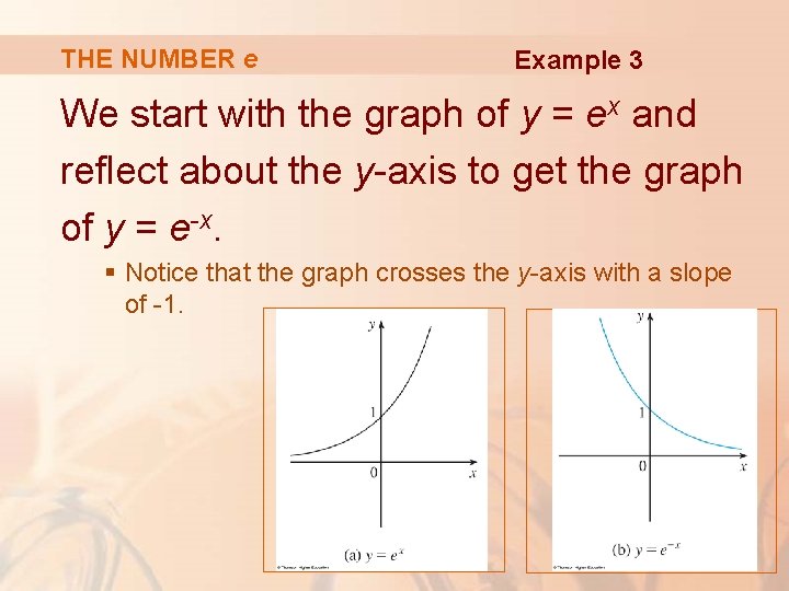 THE NUMBER e Example 3 We start with the graph of y = ex