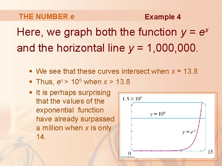 THE NUMBER e Example 4 Here, we graph both the function y = ex