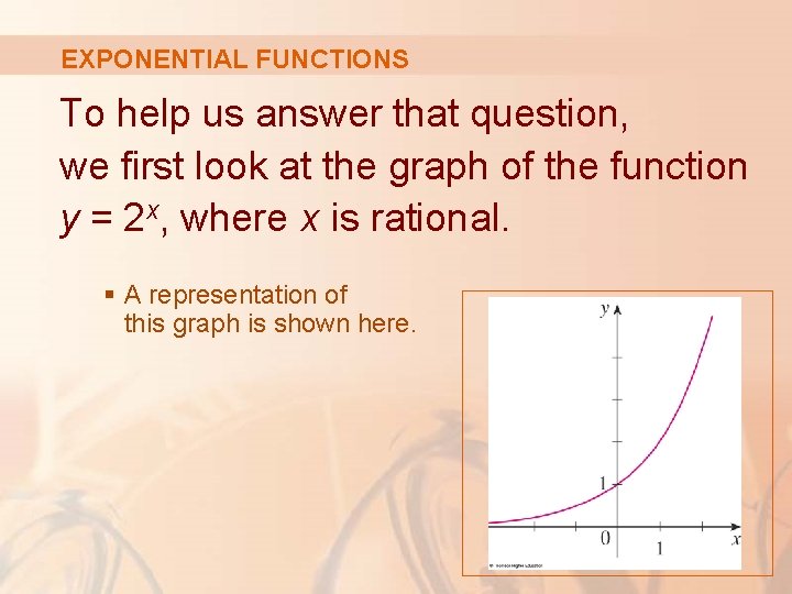 EXPONENTIAL FUNCTIONS To help us answer that question, we first look at the graph