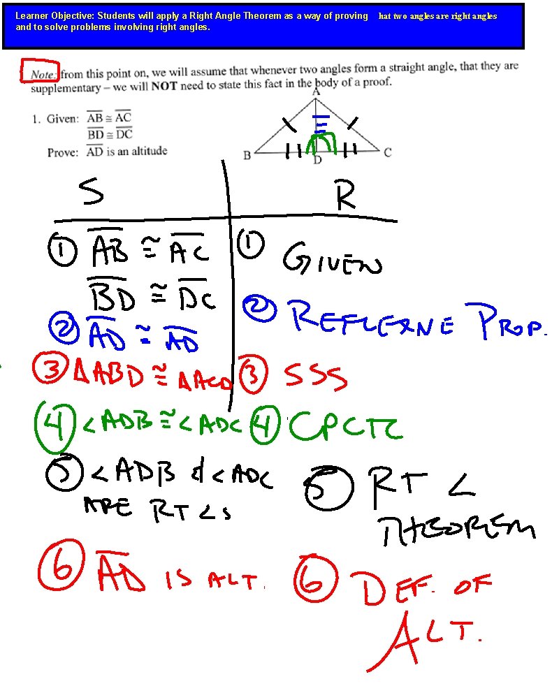 Learner Objective: Students will apply a Right Angle Theorem as a way of proving