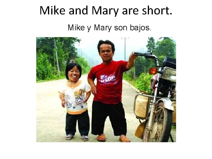 Mike and Mary are short. Mike y Mary son bajos. 