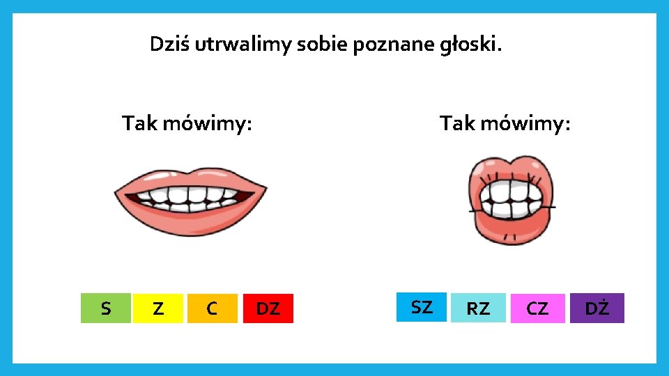 Dziś utrwalimy sobie poznane głoski. Tak mówimy: S Z C Tak mówimy: DZ SZ