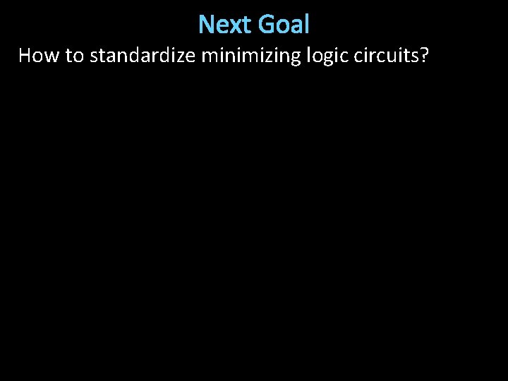 Next Goal How to standardize minimizing logic circuits? 