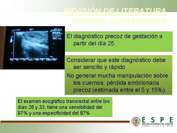 REVISIÓN DE LITERATURA USO DEL ULTRASONIDO El diagnóstico precoz de gestación a partir del