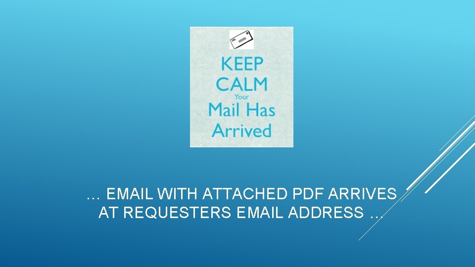… EMAIL WITH ATTACHED PDF ARRIVES AT REQUESTERS EMAIL ADDRESS … 