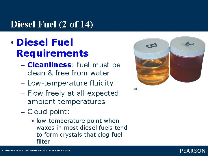 Diesel Fuel (2 of 14) • Diesel Fuel Requirements – Cleanliness: fuel must be