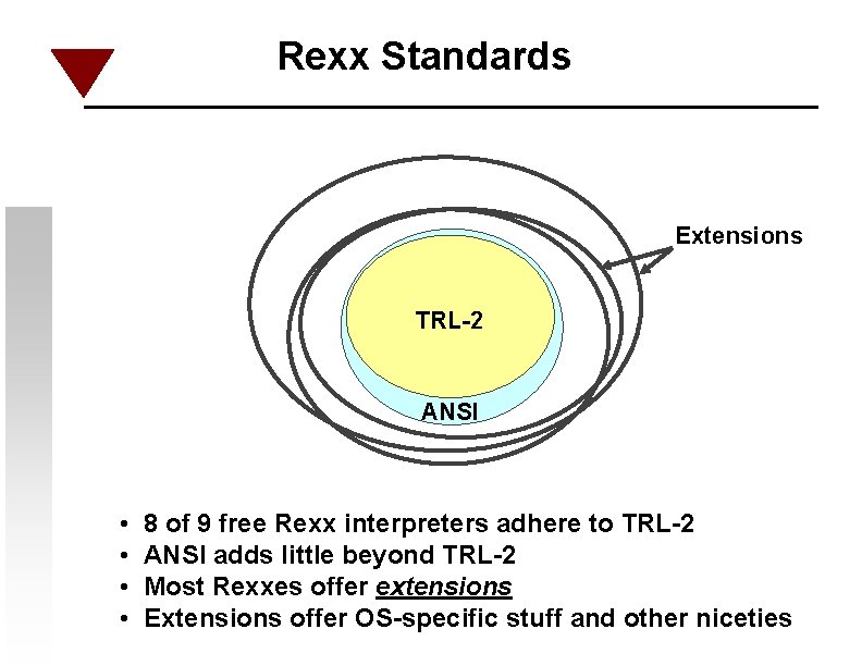 Rexx Standards Extensions TRL-2 ANSI • • 8 of 9 free Rexx interpreters adhere