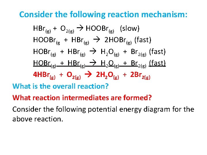 Consider the following reaction mechanism: HBr(g) + O 2(g) HOOBr(g) (slow) HOOBr(g + HBr(g)