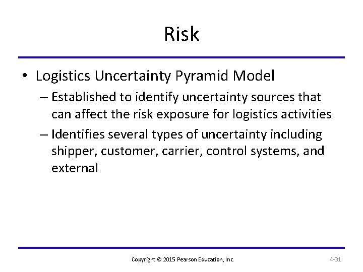 Risk • Logistics Uncertainty Pyramid Model – Established to identify uncertainty sources that can