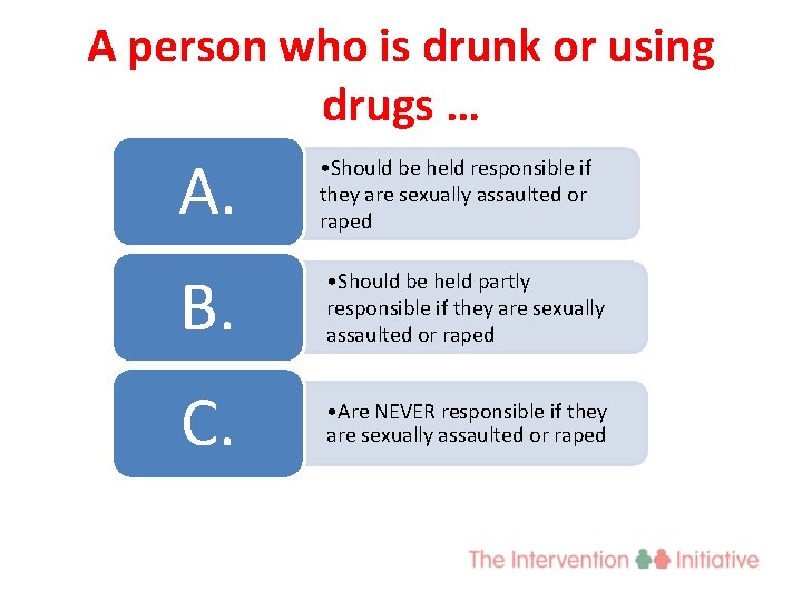 A person who is drunk or using drugs … A. • Should be held