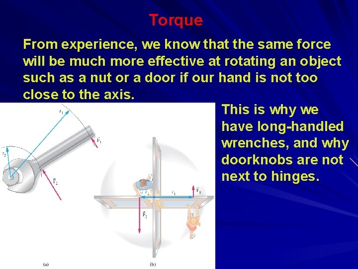 Torque From experience, we know that the same force will be much more effective