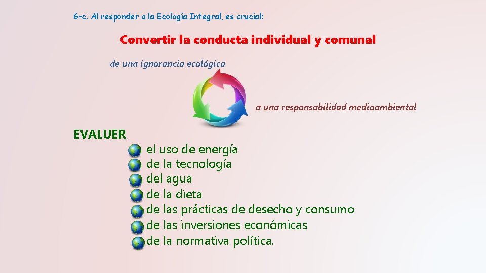 6 -c. Al responder a la Ecología Integral, es crucial: Convertir la conducta individual