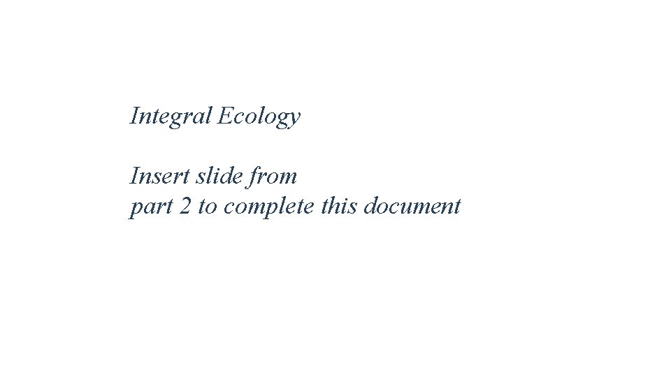 Integral Ecology Insert slide from part 2 to complete this document 