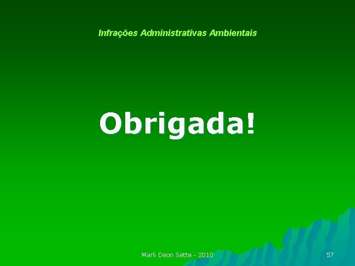 Infrações Administrativas Ambientais Obrigada! Marli Deon Sette - 2010 57 