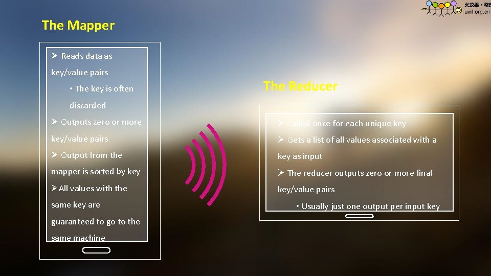 The Mapper Ø Reads data as key/value pairs • The key is often The