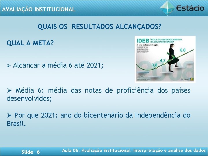 AVALIAÇÃO INSTITUCIONAL QUAIS OS RESULTADOS ALCANÇADOS? QUAL A META? Ø Alcançar a média 6