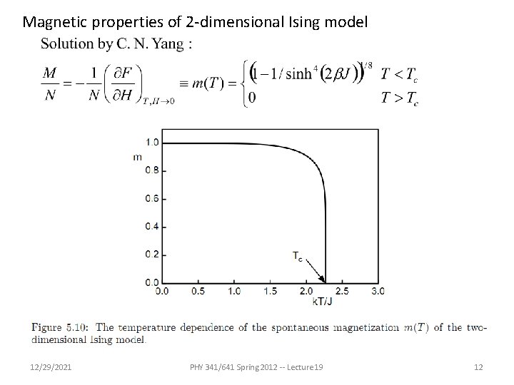 Magnetic properties of 2 -dimensional Ising model 12/29/2021 PHY 341/641 Spring 2012 -- Lecture