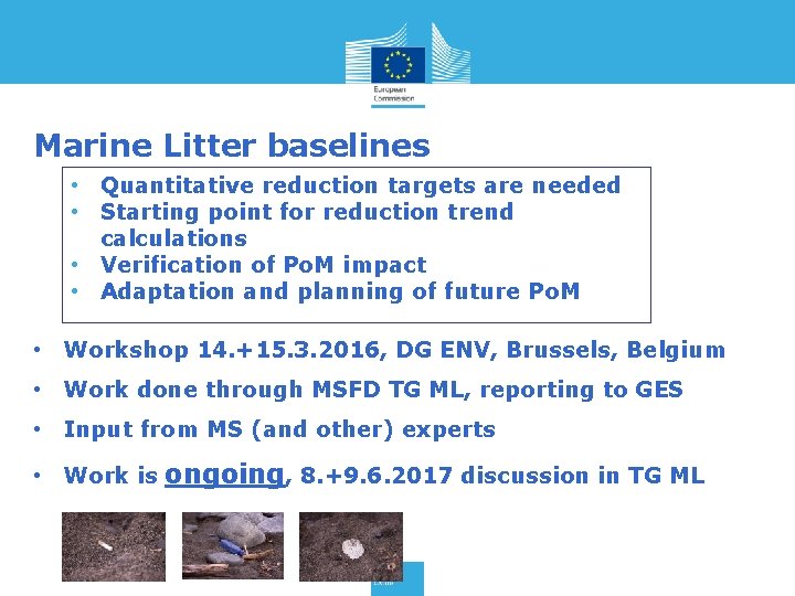 Marine Litter baselines • Quantitative reduction targets are needed • Starting point for reduction
