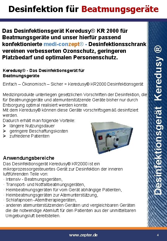 Das Desinfektionsgerät Keredusy® KR 2000 für Beatmungsgeräte und unser hierfür passend konfektionierte medi-conzept® -