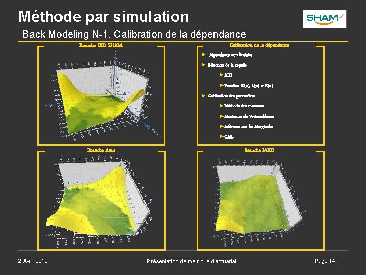 Méthode par simulation Back Modeling N-1, Calibration de la dépendance Branche IRD SHAM Calibration Méthode par simulation Back Modeling N-1, Calibration de la dépendance Branche IRD SHAM Calibration