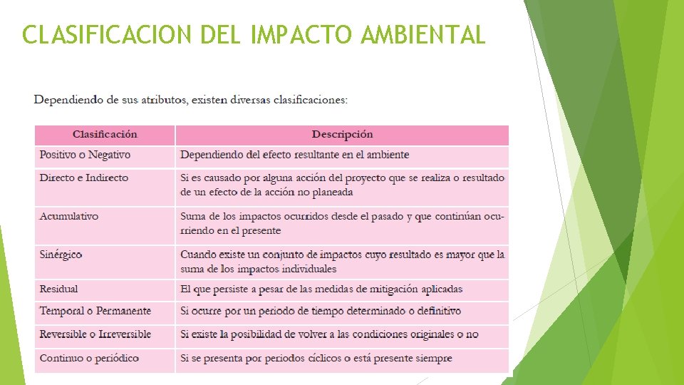 CLASIFICACION DEL IMPACTO AMBIENTAL 