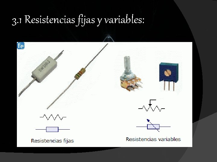 3. 1 Resistencias fijas y variables: 3. 1 Resistencias fijas y variables: